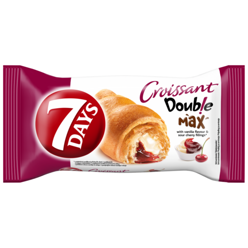 7DAYS Double Max croissant vaníliaízű töltelékekkel és meggyes töltelékekkel 80 g