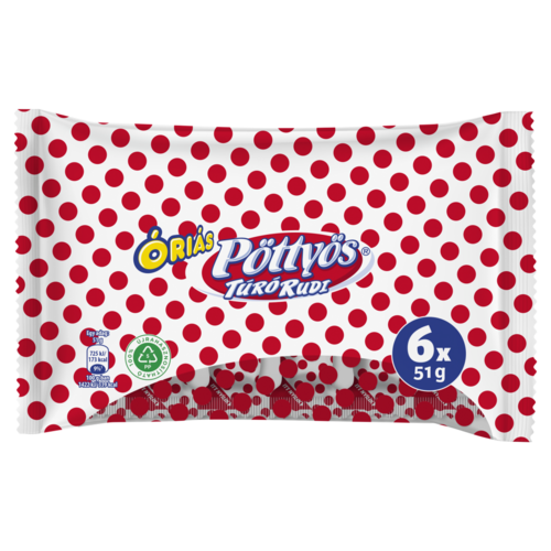 Pöttyös Óriás Túró Rudi natúr túródesszert kakaós étbevonóval 6 x 51 g (306 g)