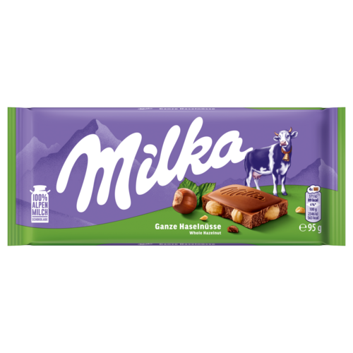 Milka alpesi tej felhasználásával készült tejcsokoládé egész mogyoróval 95 g
