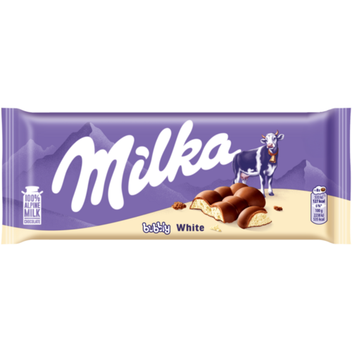 Milka Bubbly White alpesi tejcsokoládé levegőbuborékos fehércsokoládé töltelékkel 95 g