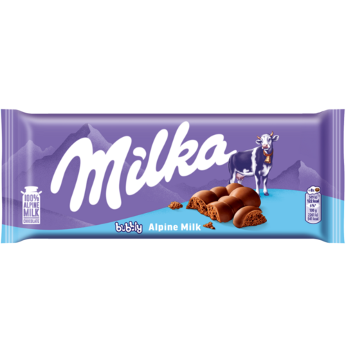 Milka Bubbly alpesi tejcsokoládé levegőbuborékos tejcsokoládé töltelékkel 90 g
