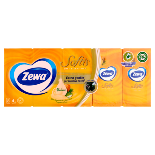 Zewa Softis Soft & Sensitive illatmentes papír zsebkendő 4 rétegű 10 x 9 db