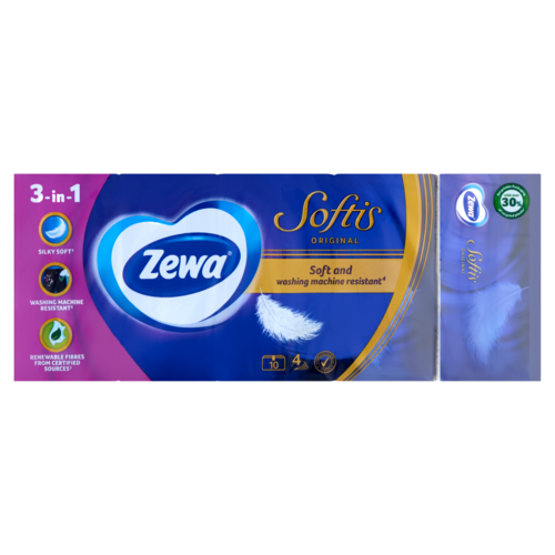 Zewa Softis Original illatmentes papír zsebkendő 4 rétegű 10 x 9 db