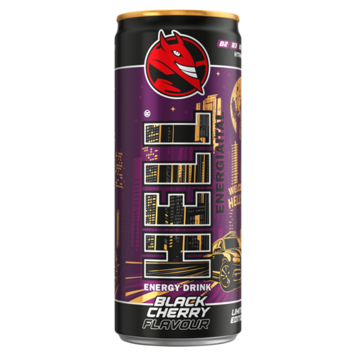 HELL fekete cseresznye- és tuttifruttiízű, koffeintartalmú, szénsavas energiaital 250 ml