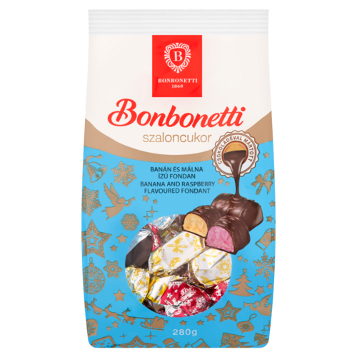 Bonbonetti étcsokoládéval mártott banán és málna ízű fondanszaloncukor 280 g