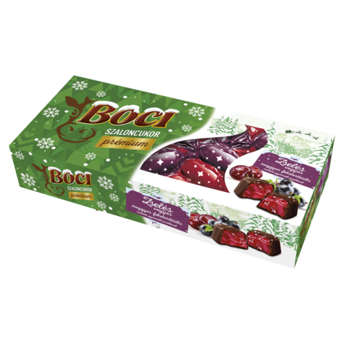Boci meggyzselé és feketeribizli-zselé vegyes szaloncukor étcsokoládéba mártva 250 g