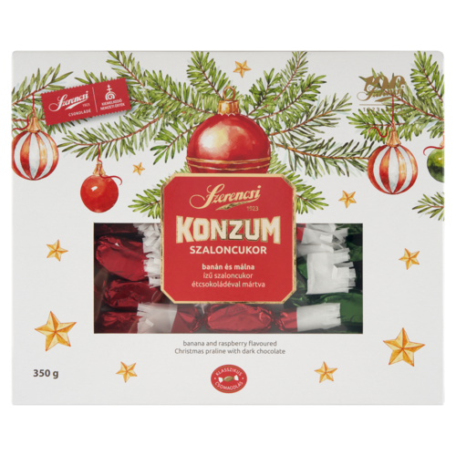 Szerencsi Konzum banán és málna ízű szaloncukor étcsokoládéval mártva 350 g