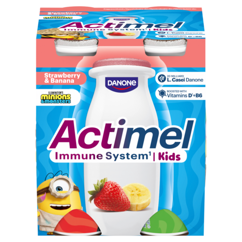 Danone Actimel Kids zsírszegény eper-banánízű joghurtalapú ital 4 x 100 g (400 g)