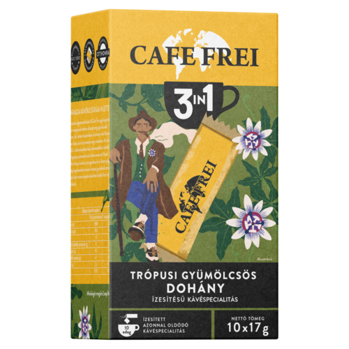 Cafe Frei 3in1 trópusi gyümölcsös dohány ízesítésű azonnal oldódó kávéspecialitás 10 x 17 g (170 g)