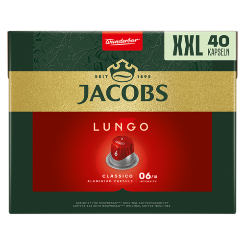 Jacobs Lungo Classico őrölt-pörkölt kávé kapszulában 40 db 208 g