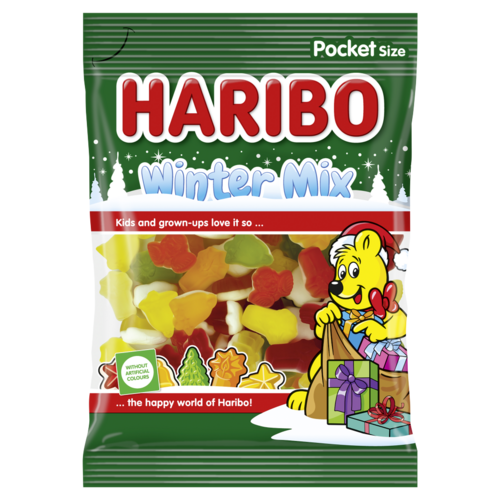 Haribo Winter Mix gyümölcsízű gumicukorka habosított gumicukorka réteggel 80 g
