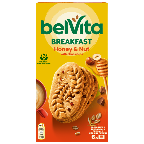 Belvita mogyorós és mézes, gabonás keksz csokoládédarabokkal 6 x 50 g (300 g)
