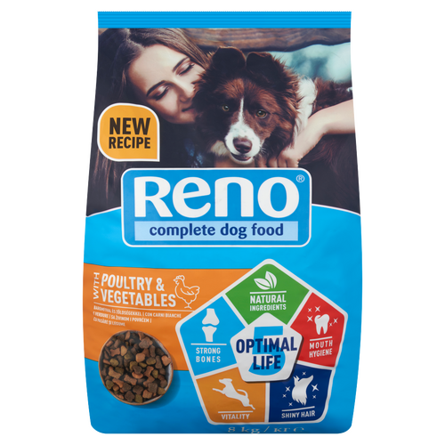 Reno Optimal Life száraz kutyaeledel, kutyatáp felnőtt kutyáknak baromfival és zöldségekkel 8 kg