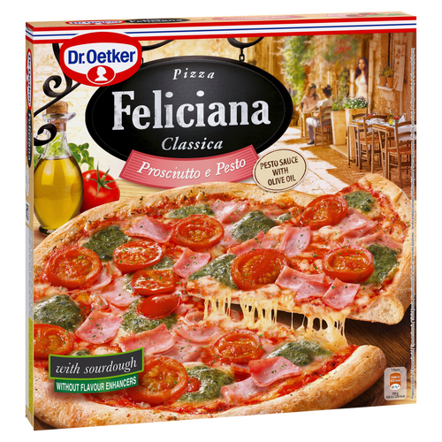 Dr. Oetker Feliciana gyorsfagyasztott pizza sonkával és pesto szósszal 360 g