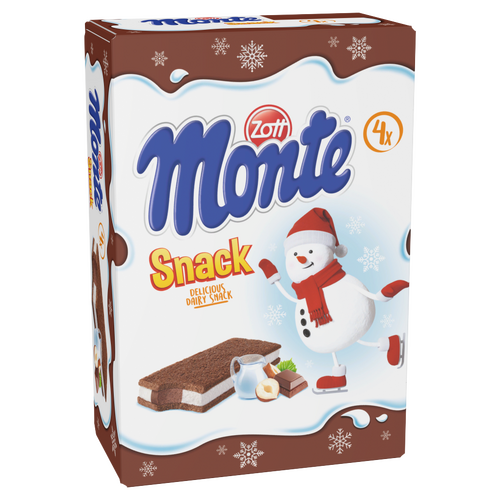 Zott Monte Snack tejes, csokoládés-mogyorós krémmel töltött sütemény 4 x 29 g (116 g)