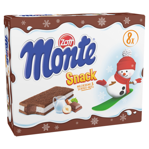 Zott Monte Snack tejes, csokoládés-mogyorós krémmel töltött sütemény 8 x 29 g (232 g)