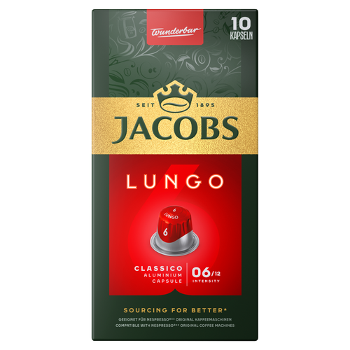 Jacobs Lungo Classico őrölt-pörkölt kávé kapszulában 10 db 52 g