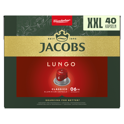 Jacobs Lungo Classico őrölt-pörkölt kávé kapszulában 40 db 208 g