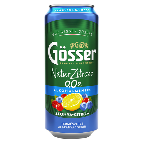 Gösser Natur Zitrone áfonya-citrom ízű alkoholmentes sörital 0,0% 500 ml 