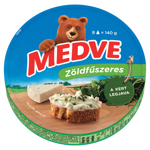 Medve zöldfűszeres kenhető, félzsíros ömlesztett sajt 8 x 17,5 g (140 g)