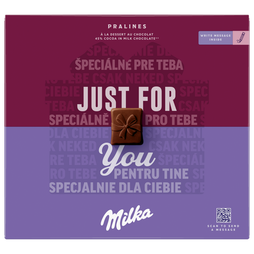 Milka Just for You magas kakaótartalmú tejcsokoládé praliné kakaós krémtöltelékkel 110 g