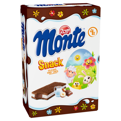 Zott Monte Snack tejes, csokoládés-mogyorós krémmel töltött sütemény 4 x 29 g (116 g)