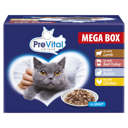 PreVital nedves macskaeledel, macskatáp felnőtt macskáknak szószban alutasakos 24 x 100 g