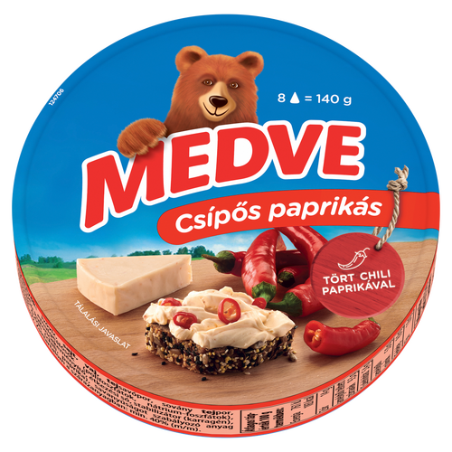 Medve csípős paprikás kenhető, félzsíros ömlesztett sajt 8 x 17,5 g (140 g)