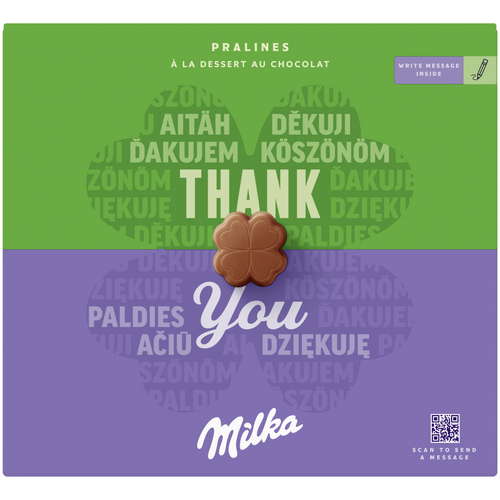 Milka Thank You alpesi tejcsokoládé praliné kakaós krémtöltelékkel 110 g